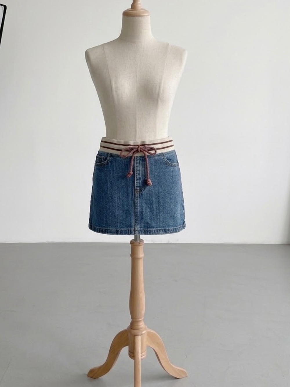 Brandy Melville Blue Denim Mini Skirt with Striped Waistband